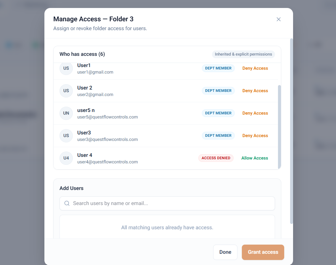 Assigning allow and deny access to individual users on a file